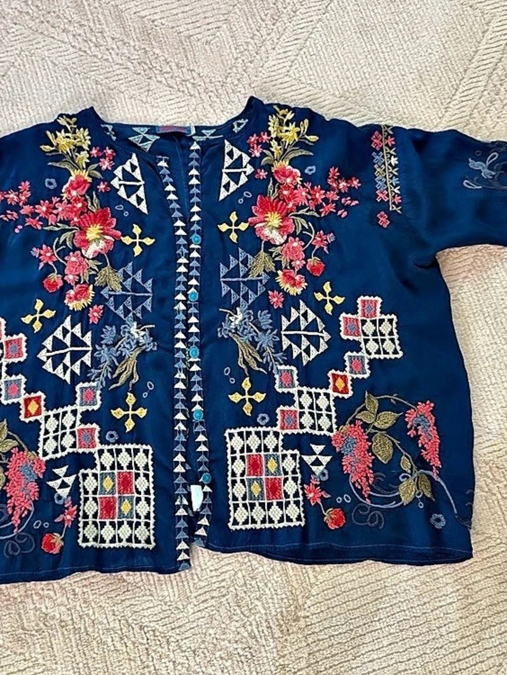 Johnny Was Embroidered Floral Jacket in Blue